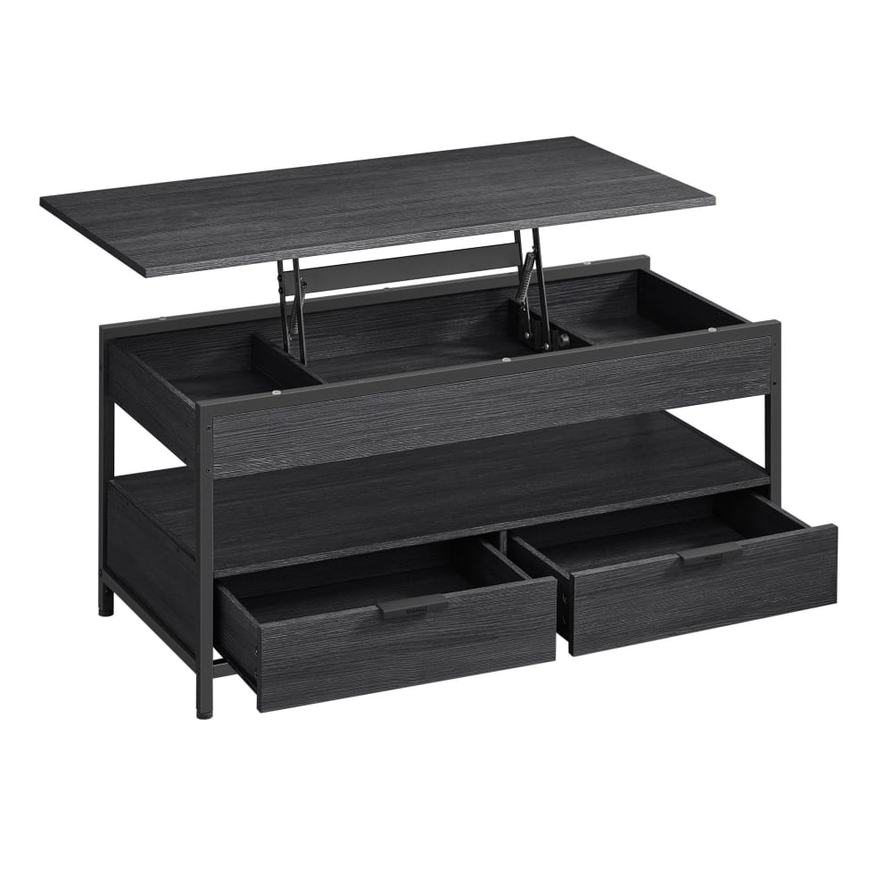 Table basse avec plateau relevable effet bois gris anthracite et noir