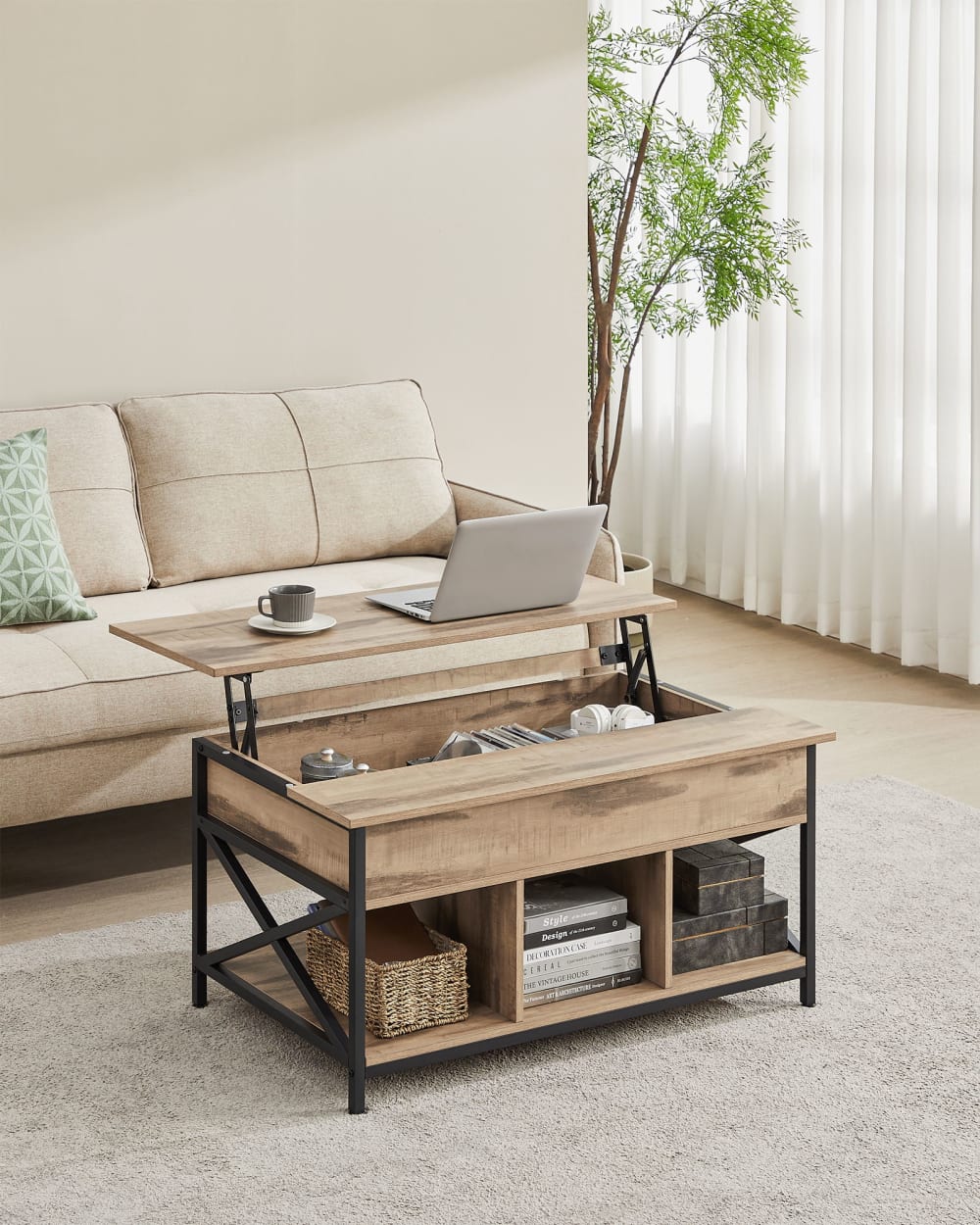 Table de salon relevable meuble bas marron camel et noir - Maisons du Monde