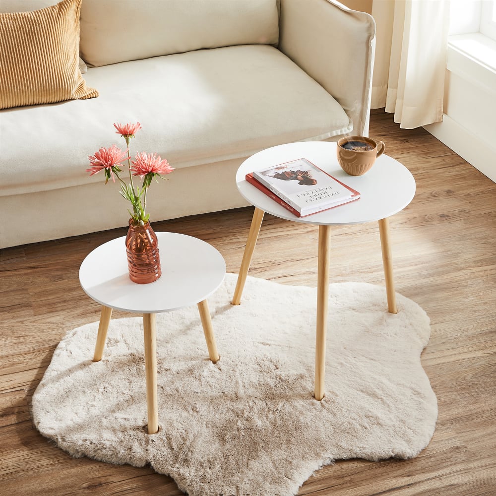 Tables d'appoint en bois massif style scandinave pour salon blanc - Maisons du Monde