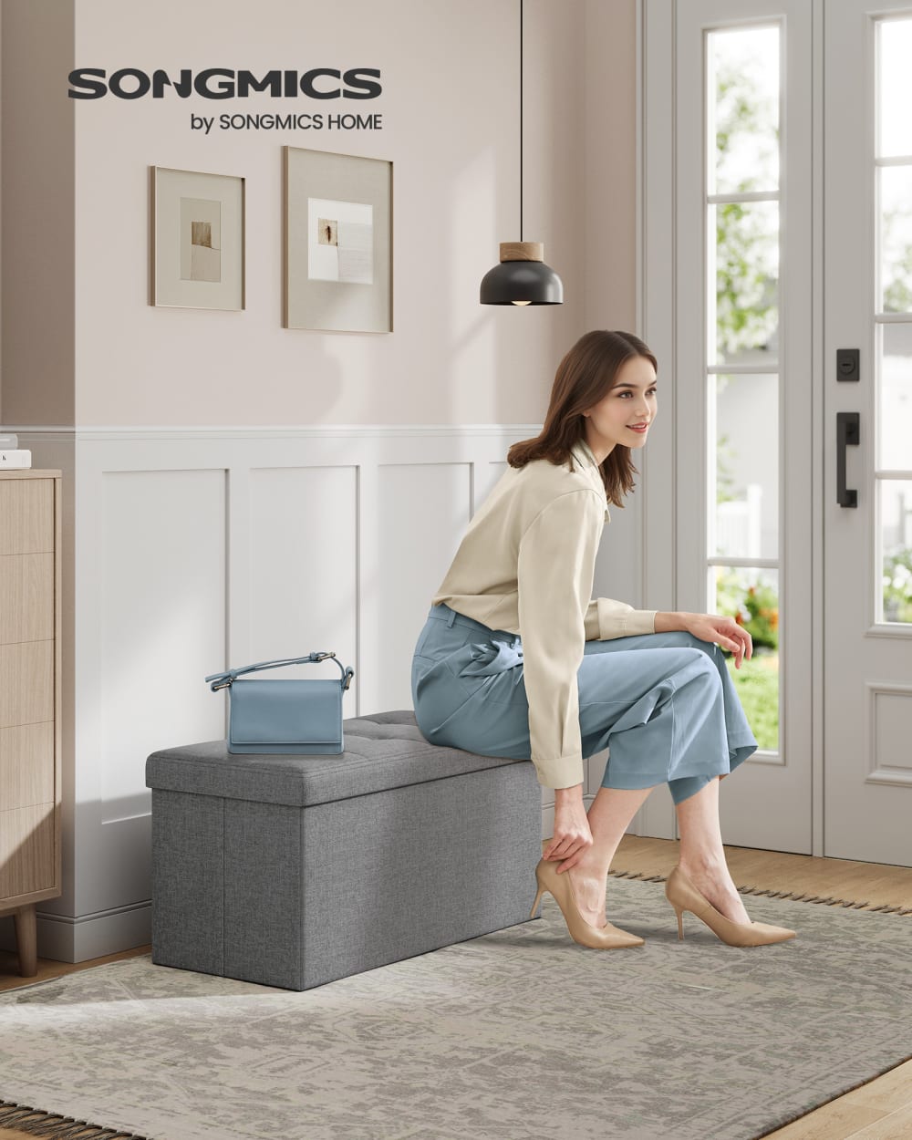 Banc de rangement coffre de siège banc de lit 76 x 38 x 38 cm gris - Maisons du Monde