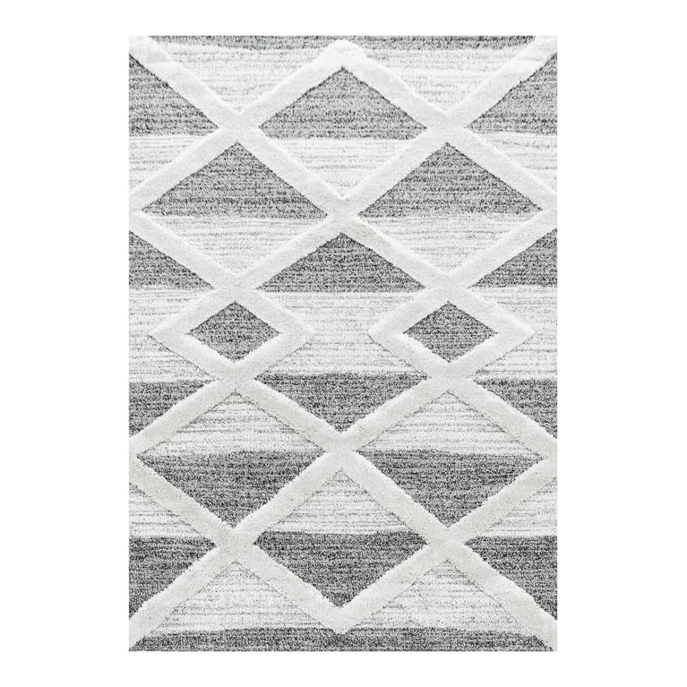 AlloTapis Tapis géométrique scandinave en polypropylène gris 80x150 - Pvc - Poly Chlorure De Vinyle