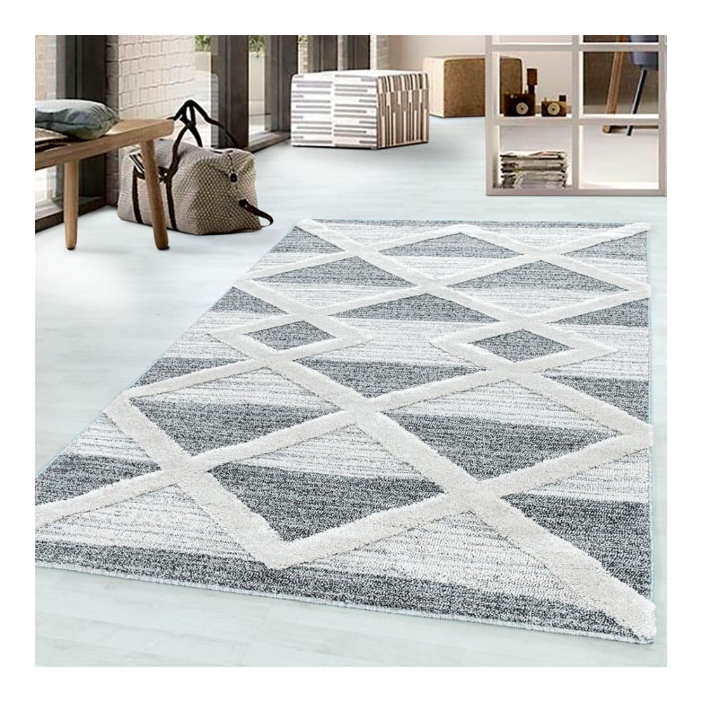 Tapis géométrique scandinave en polypropylène gris 80x150 - Maisons du Monde