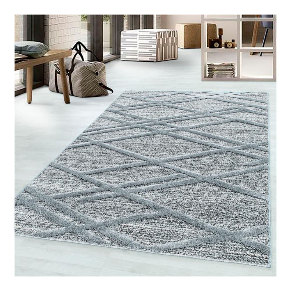 Tapis géométrique design en polypropylène gris 80x250 - Maisons du Monde