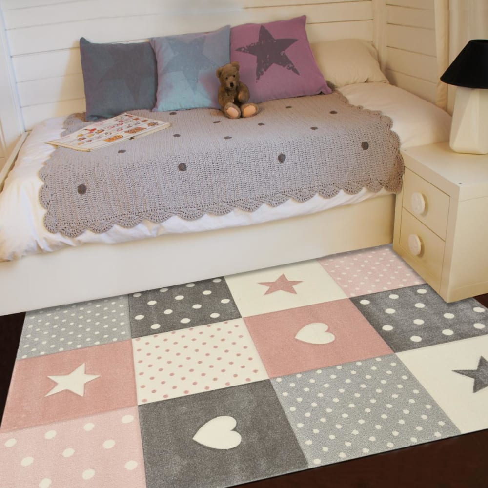 Un amour de tapis Pflegeleichter Kinderteppich, geometrisches Muster, 120x170 rosa Öko-Tex Zertifikat Pes - Polyester Kinder