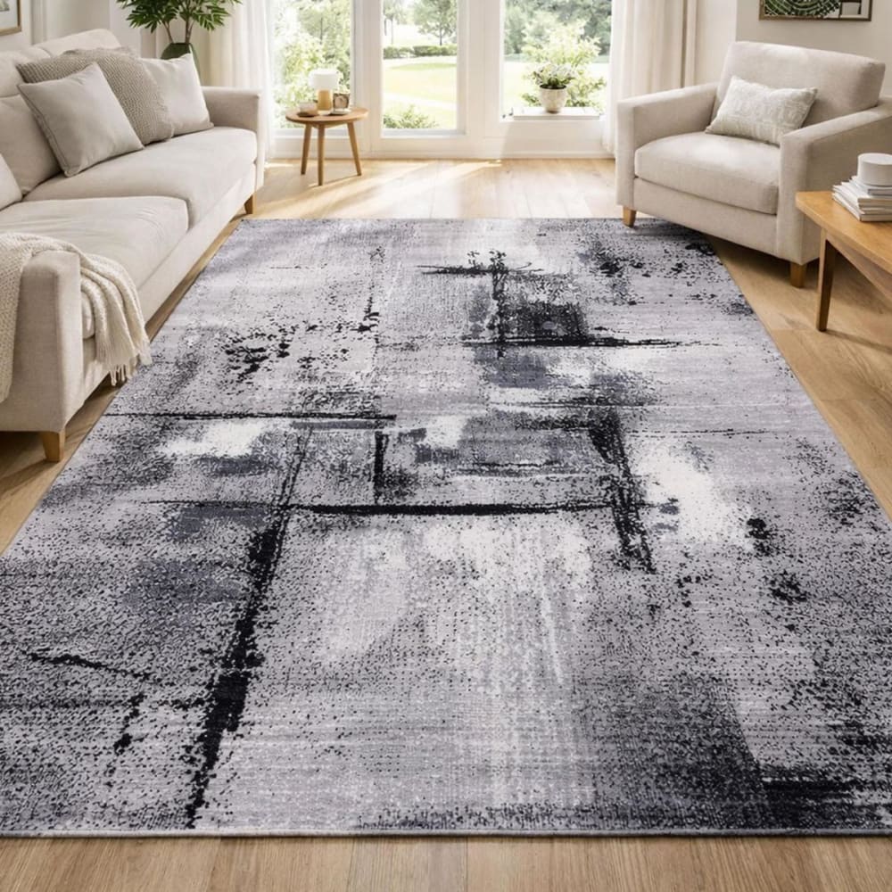 Tapis salon motif abstrait doux et soyeux, gris 160x230