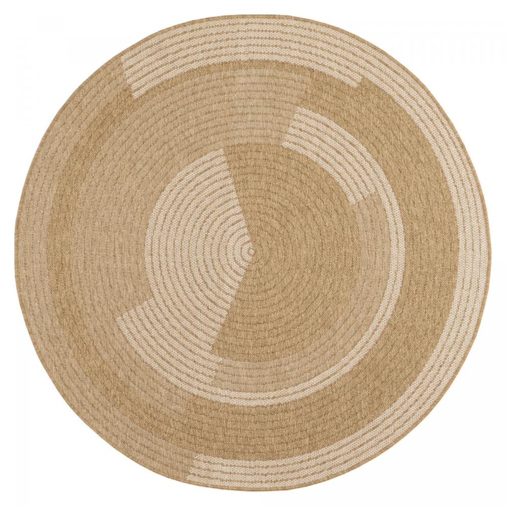 Un amour de tapis Tapis exterieur 120x120 rond beige, blanc style bord de mer - Pes - Polyester