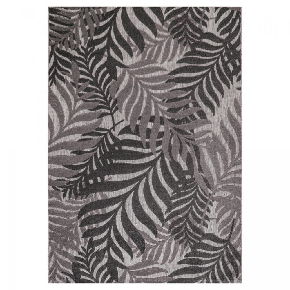 Tapis extérieur kilim pour terrasse et jardin gris et noir 160x230