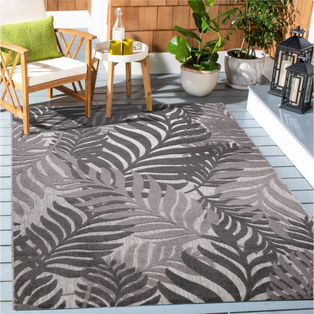 Tapis extérieur kilim pour terrasse et jardin gris et noir 160x230
