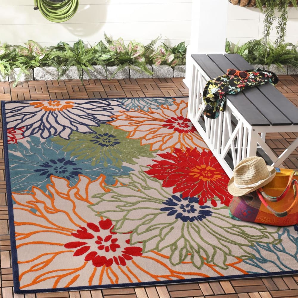 Tapis exterieur 160x230 bleu, beige, orange, rouge - Maisons du Monde