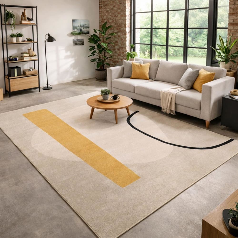 Tapis salon tissé motif abstrait doux et soyeux, beige 200x290