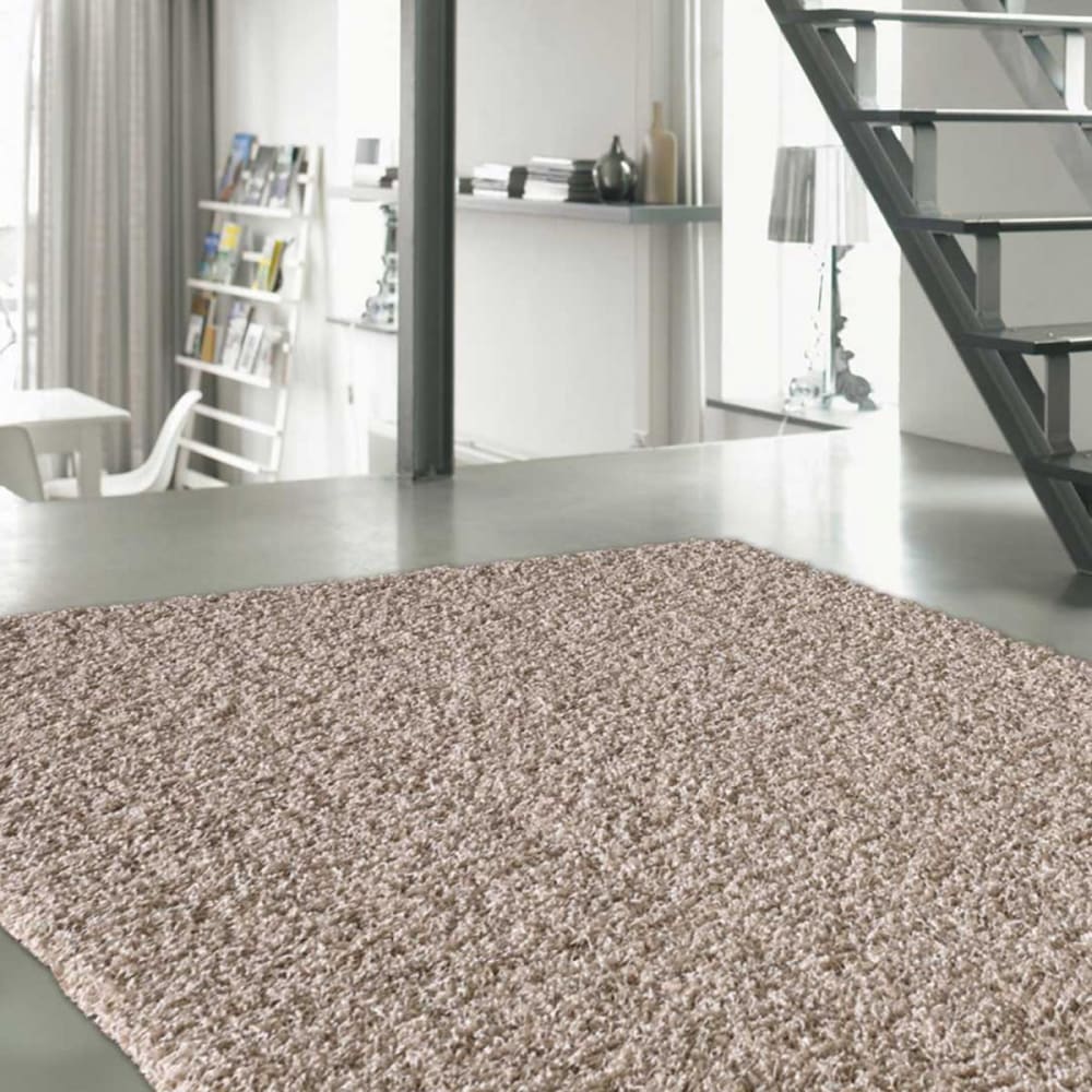 Tapis shaggy poils longs tissé motif uni, beige 120x170 - Maisons du Monde