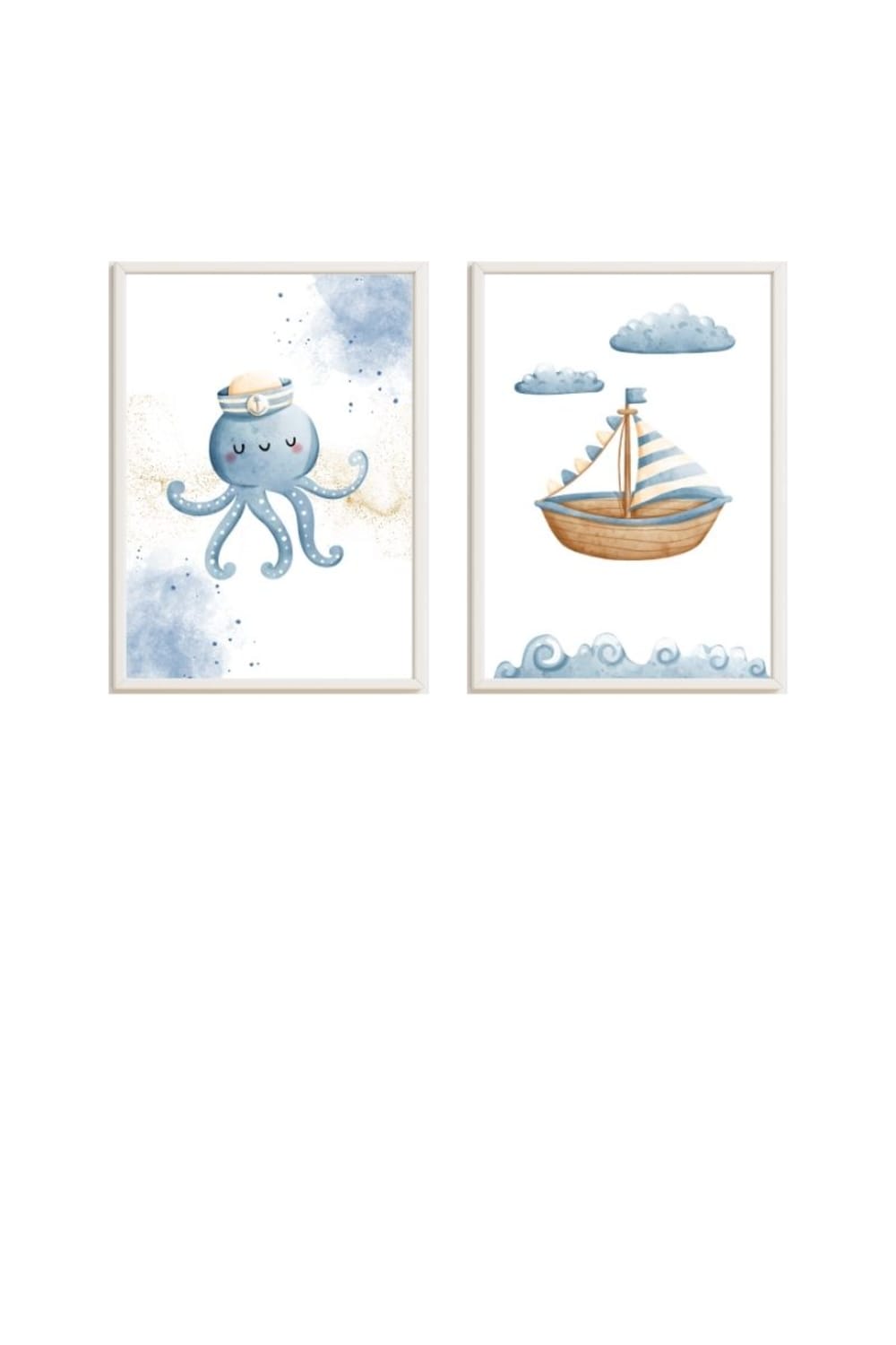 Cadres pour enfants pieuvre et bateau multicolore 43x33