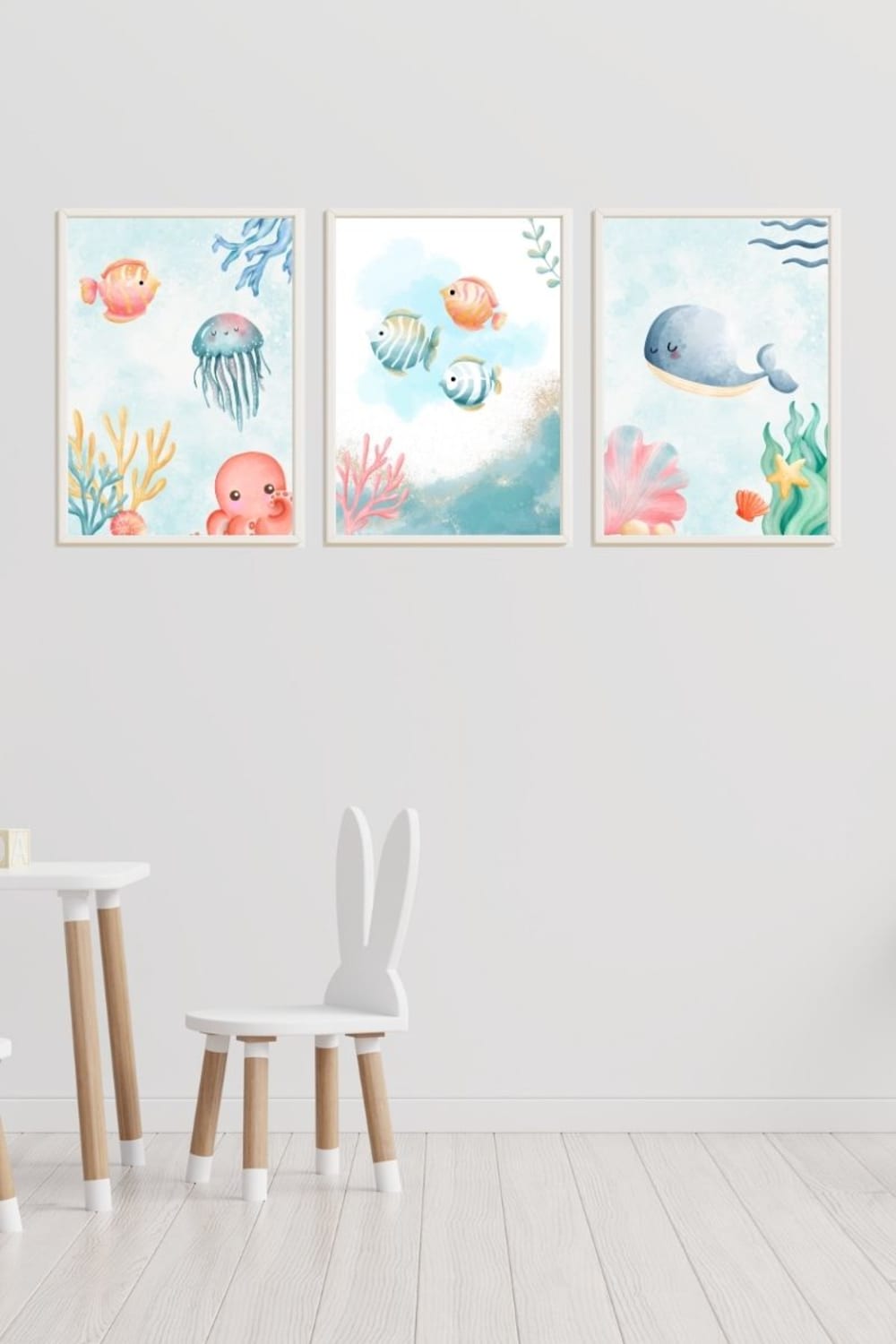 Cadres pour enfants poisson, méduse et baleine multicolore 43x33