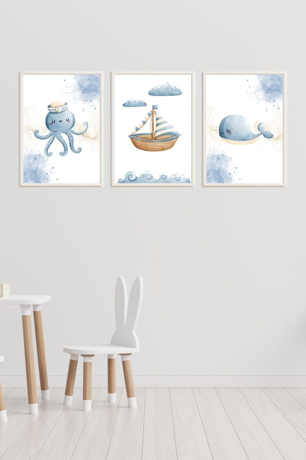 Cadres pour enfants poisson, méduse et baleine multicolore 43x33