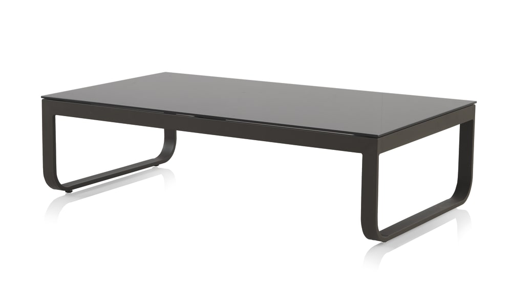 Table basse en aluminium marron avec verre trempé noir 130x73 cm