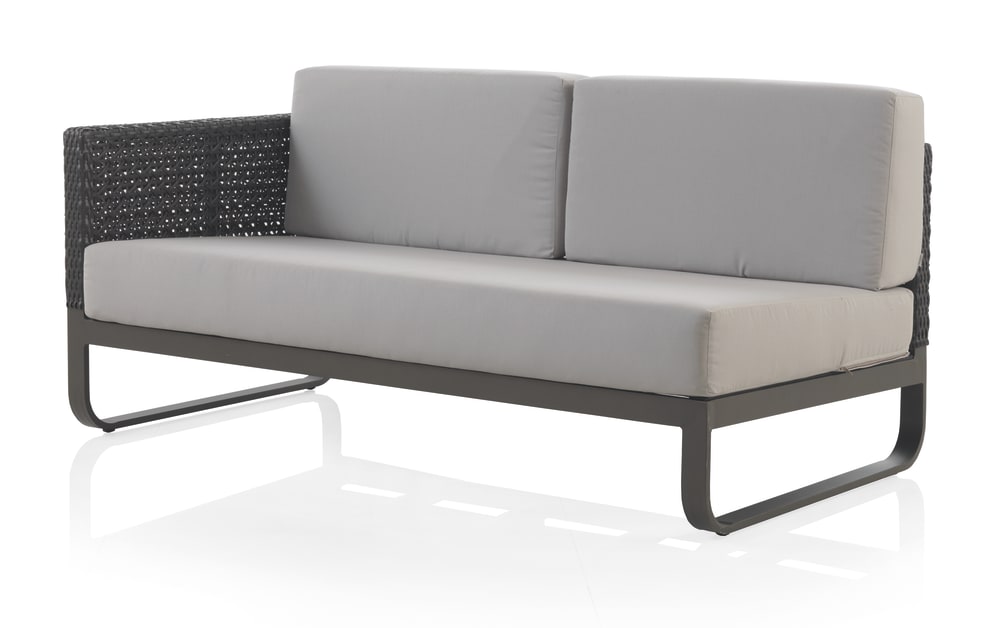 Canapé 2 places accoudoir droit aluminium marron avec coussins gris