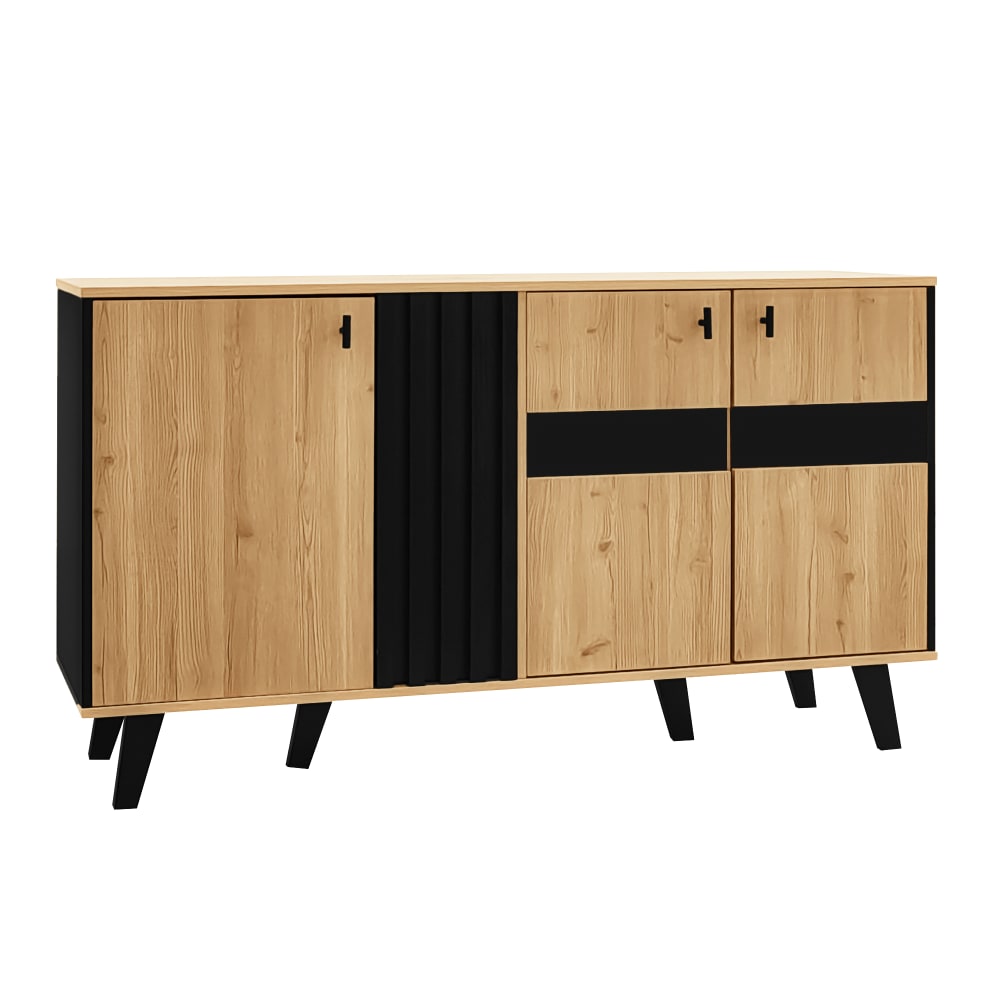 Buffet armoire en bois et noir verre teinté LED 140x78.5x41cm