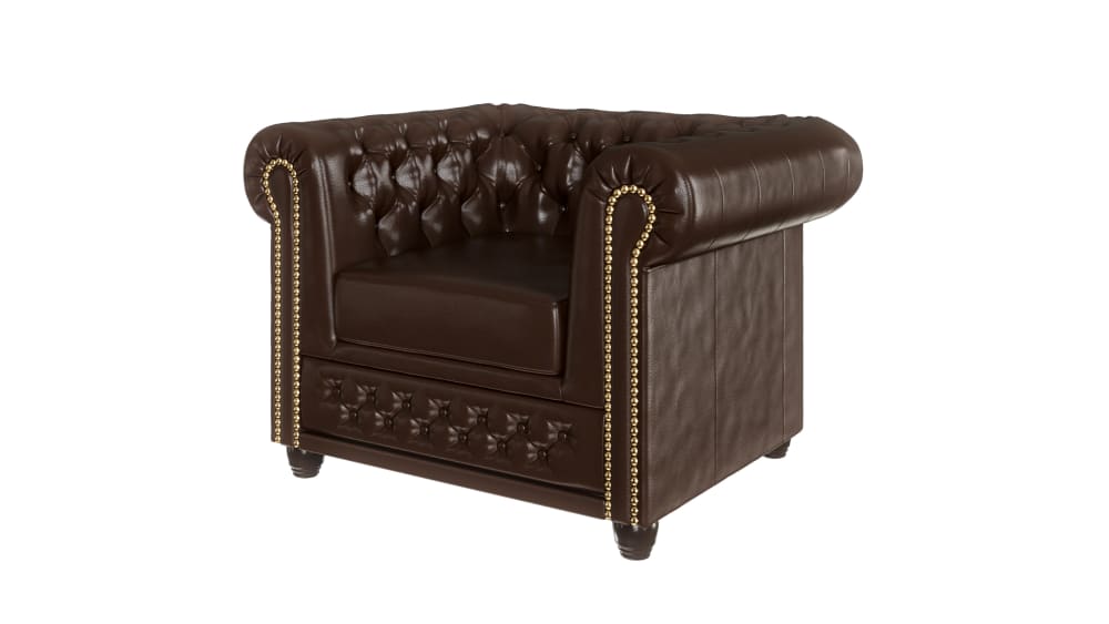 Fauteuil Chesterfield en cuir végan, marron