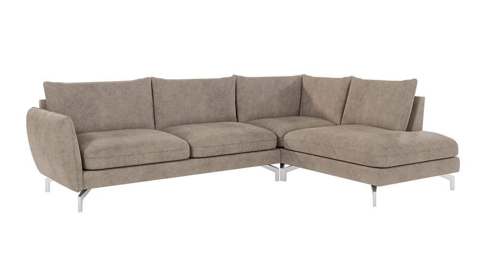 Canapé d’angle en microfibre avec pieds en métal argenté