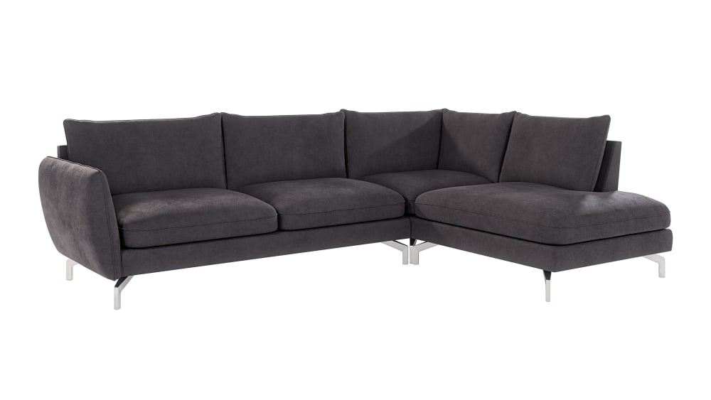 Canapé d’angle en microfibre avec pieds en métal argenté