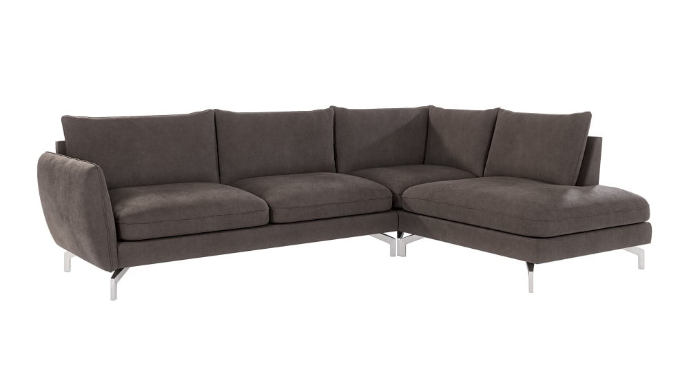 Canapé d’angle en microfibre avec pieds en métal argenté