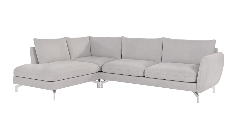 Canapé d’angle en microfibre avec pieds en métal argenté