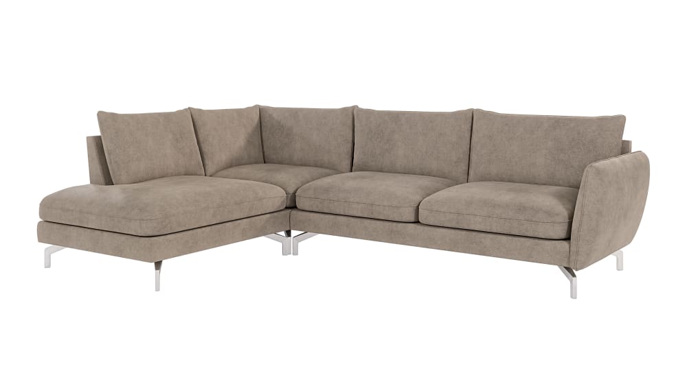 Canapé d’angle en microfibre avec pieds en métal argenté