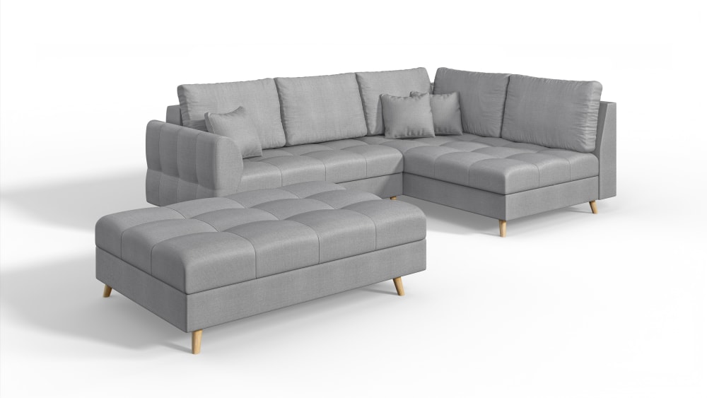 S-Style Möbel Skandinavisches Ecksofa mit Hocker aus Mikrofaser-Stoff, Grau style modern Grau Mikrofaser