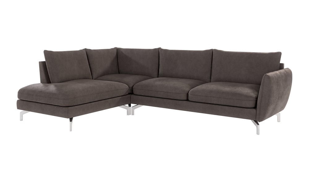 Canapé d’angle en microfibre avec pieds en métal argenté