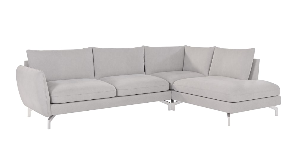 Canapé d’angle en microfibre avec pieds en métal argenté