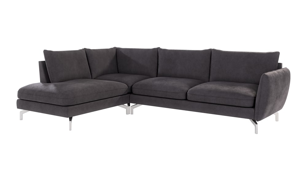 Canapé d’angle en microfibre avec pieds en métal argenté