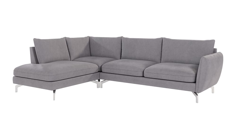Canapé d’angle en microfibre avec pieds en métal argenté