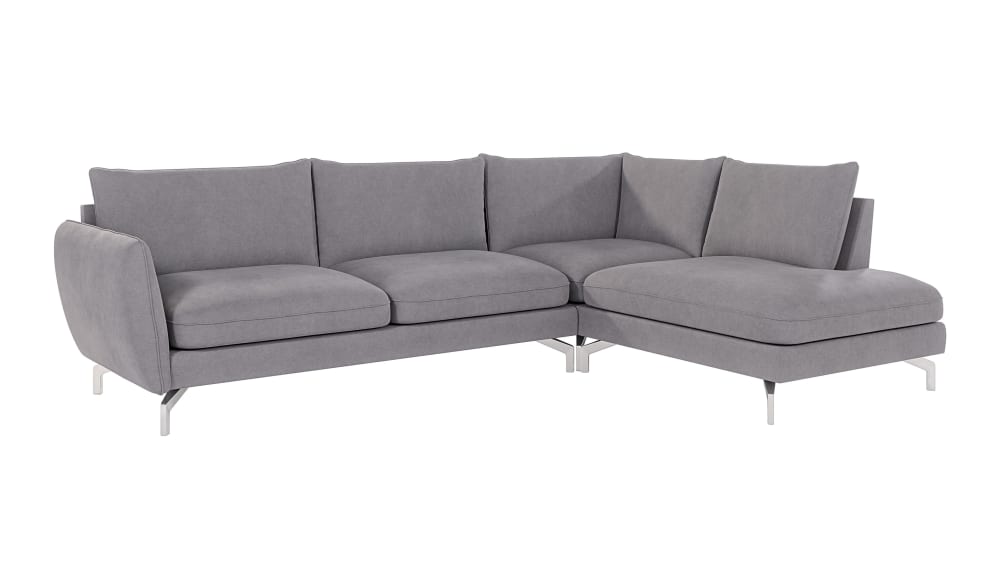 Canapé d’angle en microfibre avec pieds en métal argenté