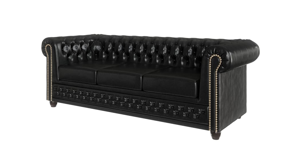 S-Style Chesterfield Polstergarnitur 3+2+1 Bezug aus veganem Leder, Schwarz style classic chic Schwarz Pvc - Polyvinlychlorid