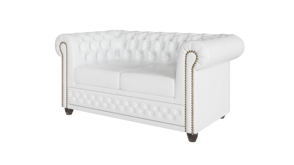 Canapé Chesterfield 2 places en cuir végan, blanc