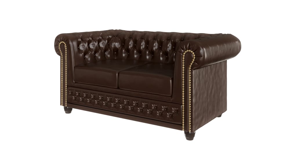 Canapé Chesterfield 2 places en cuir végan, marron