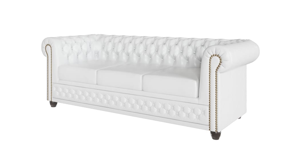 Canapé Chesterfield 3 places en cuir végan, blanc