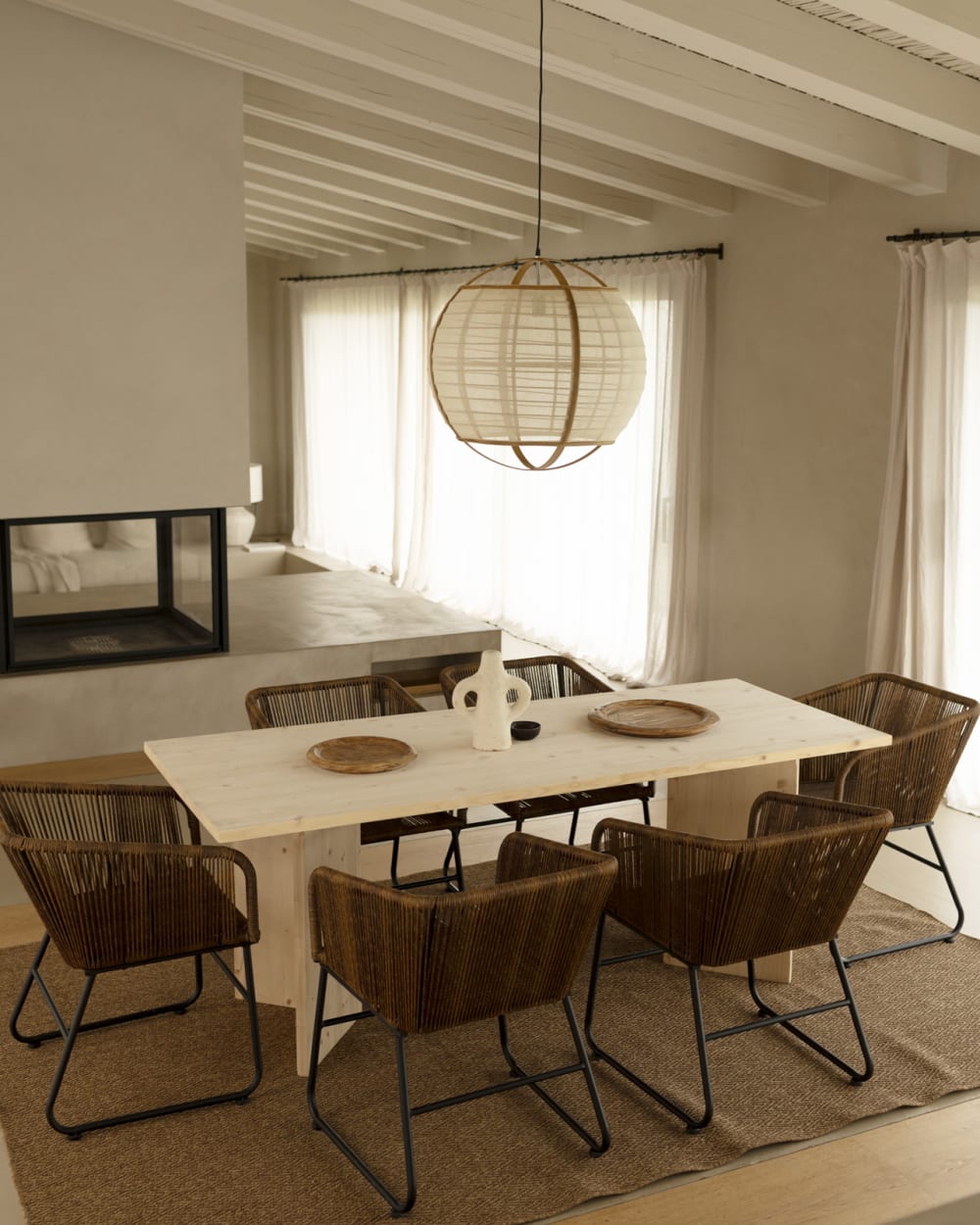 Table de salle à manger en bois de sapin naturel 180x75cm