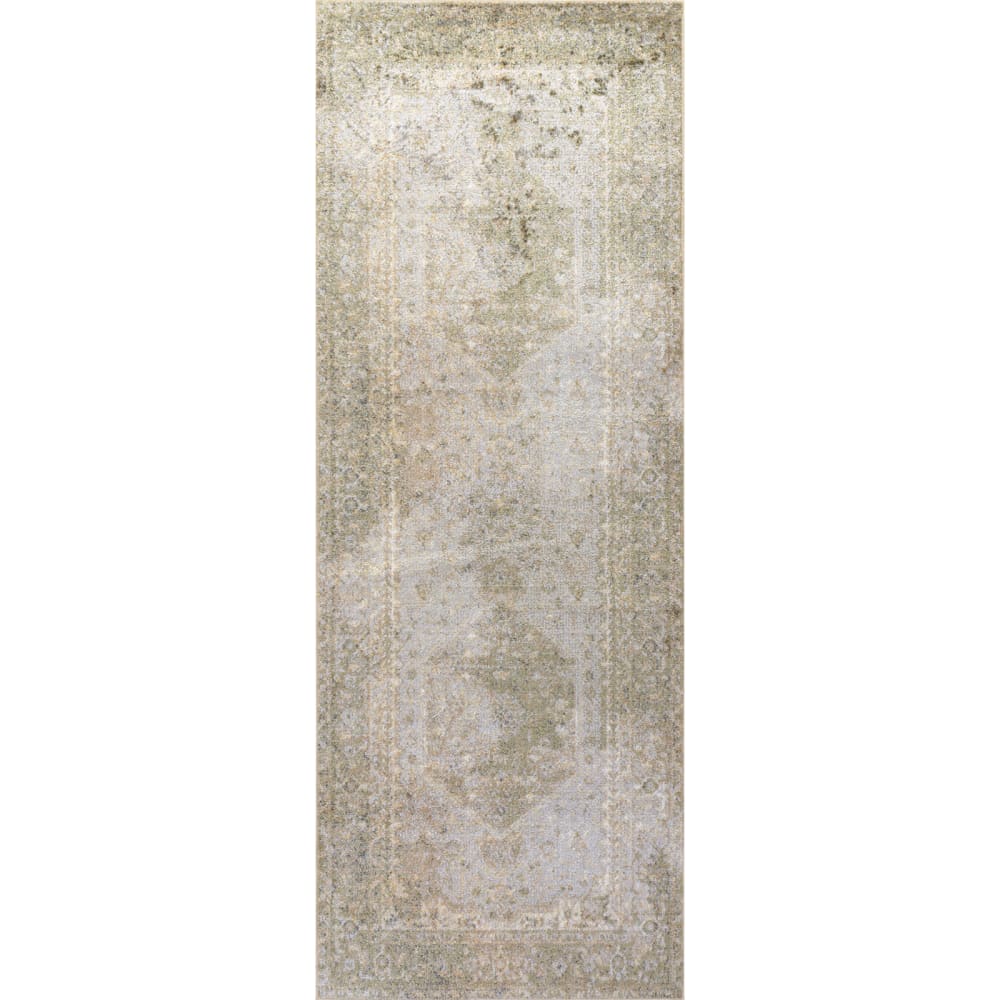 Tapis de couloir vintage lavable en machine vert/brun 80x220