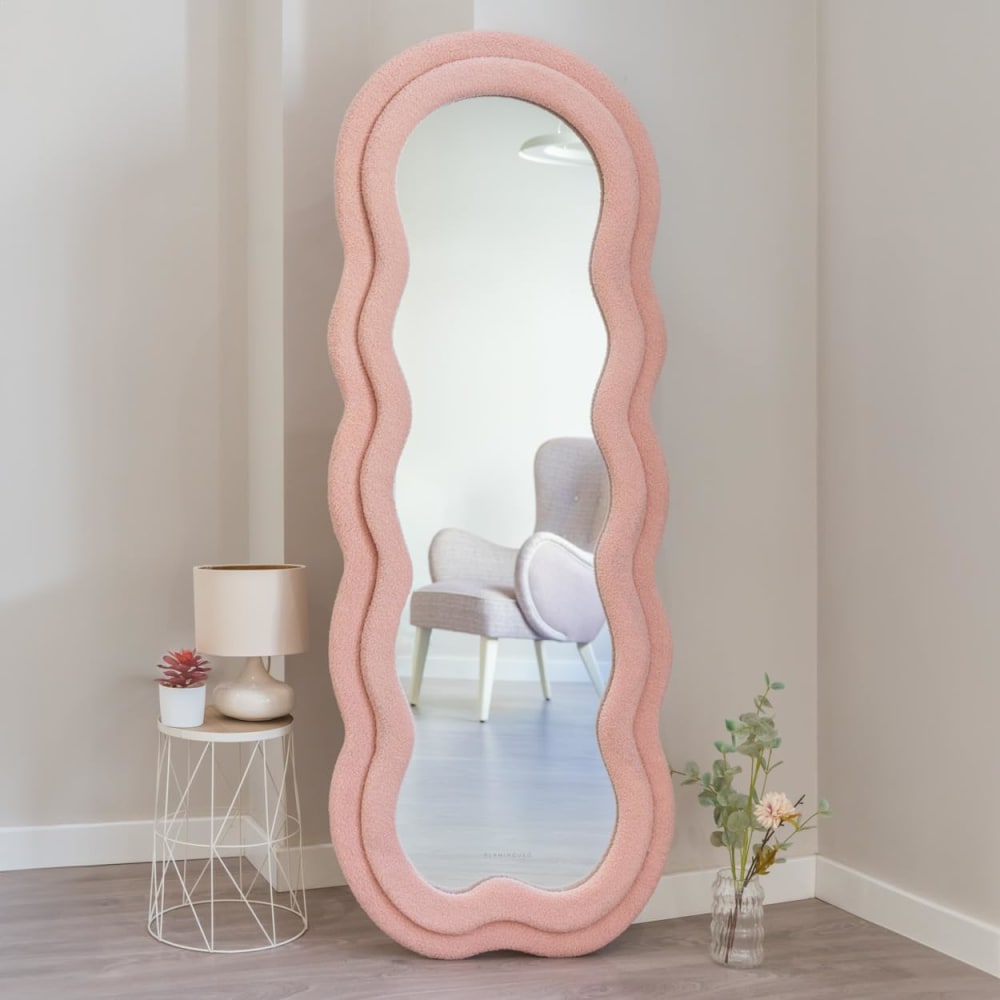 Grand Miroir Mural Asymétrique Teddy 160x60x4 cm Rose