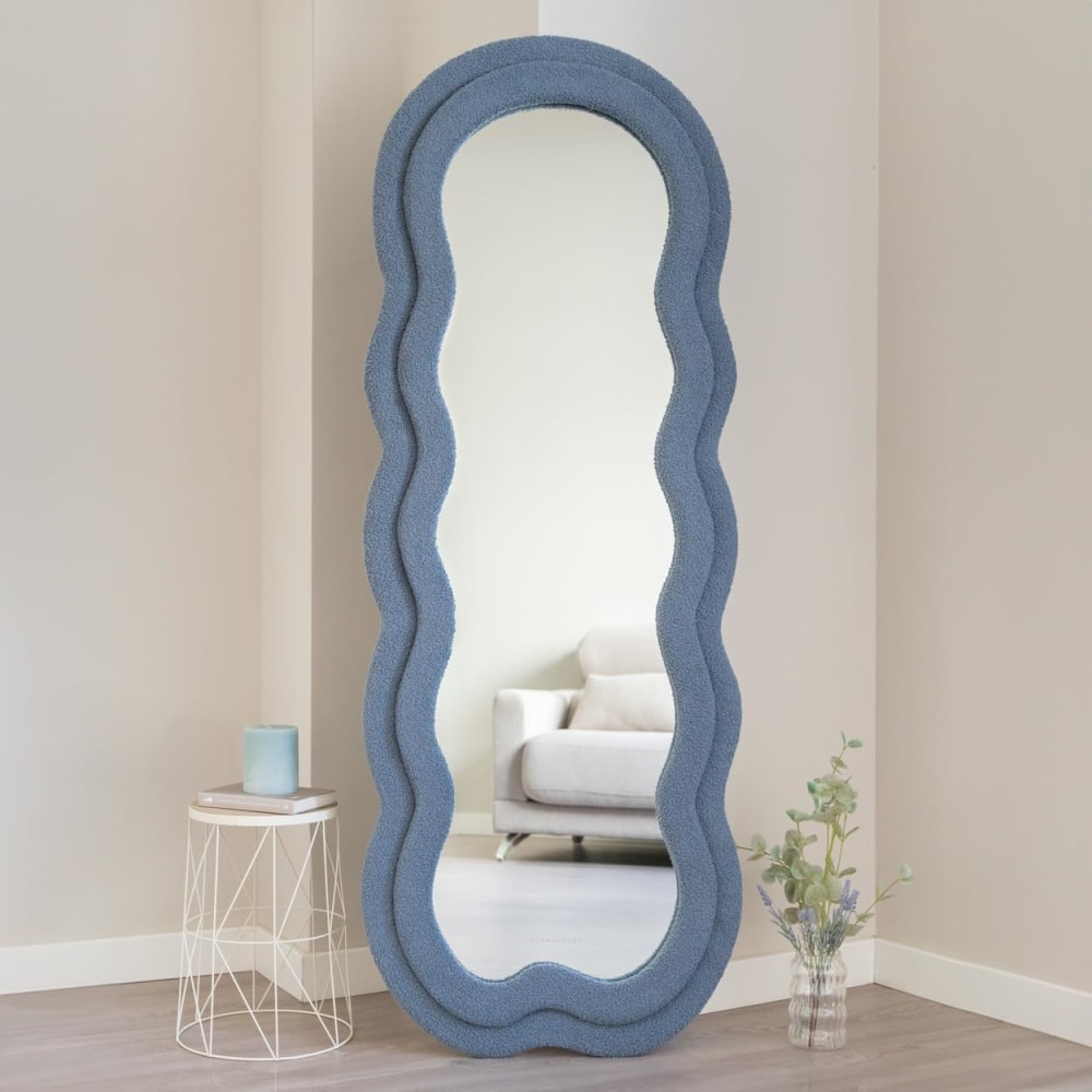 Grand Miroir Mural Asymétrique Teddy 160x60x4 cm Bleu