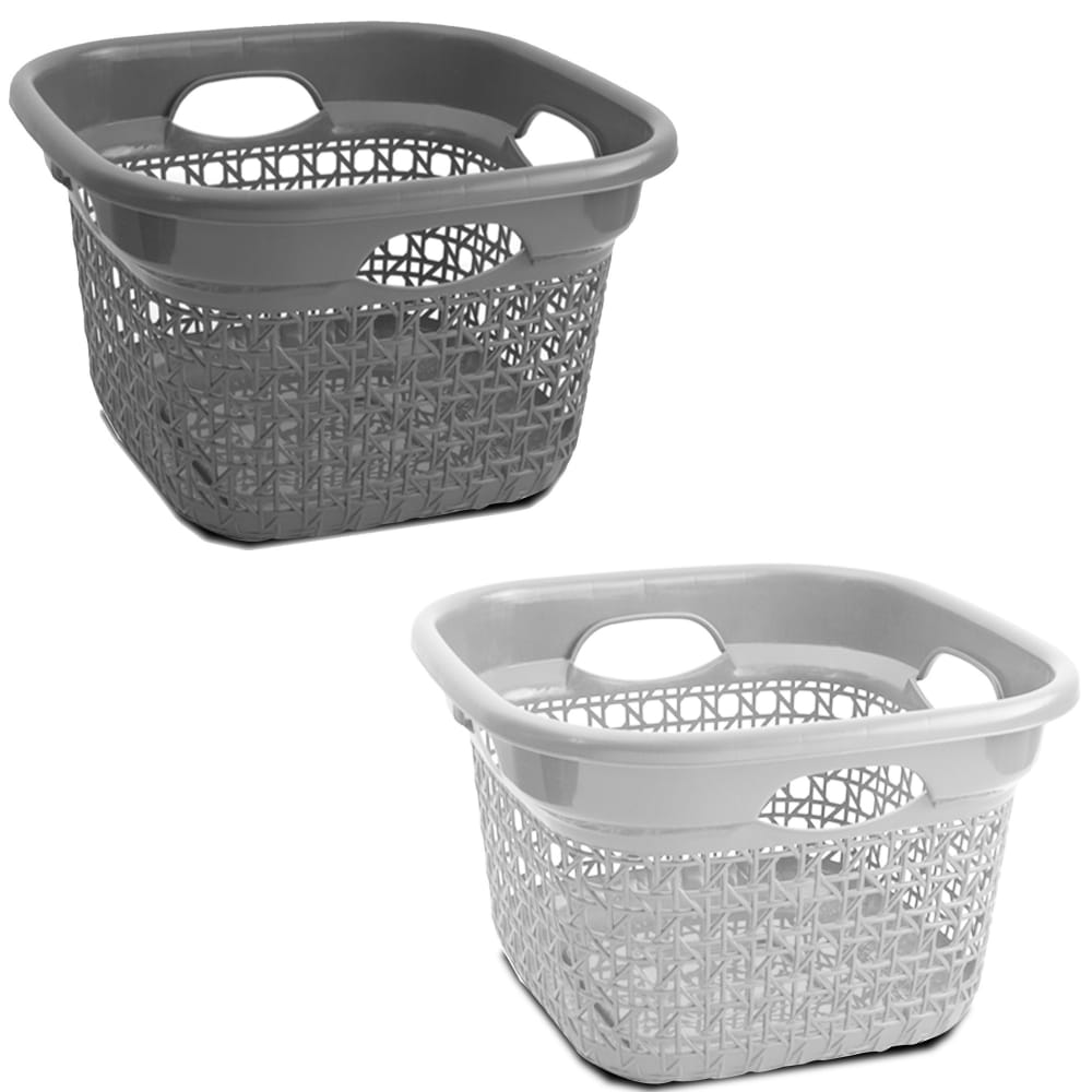 Wadiga Set de 2 paniers carrés buanderie plastique blanc et gris 45l - Pvc - Poly Chlorure De Vinyle
