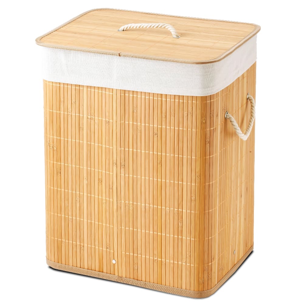 Panier à linge en bambou et intérieur amovible en tissu - 60L