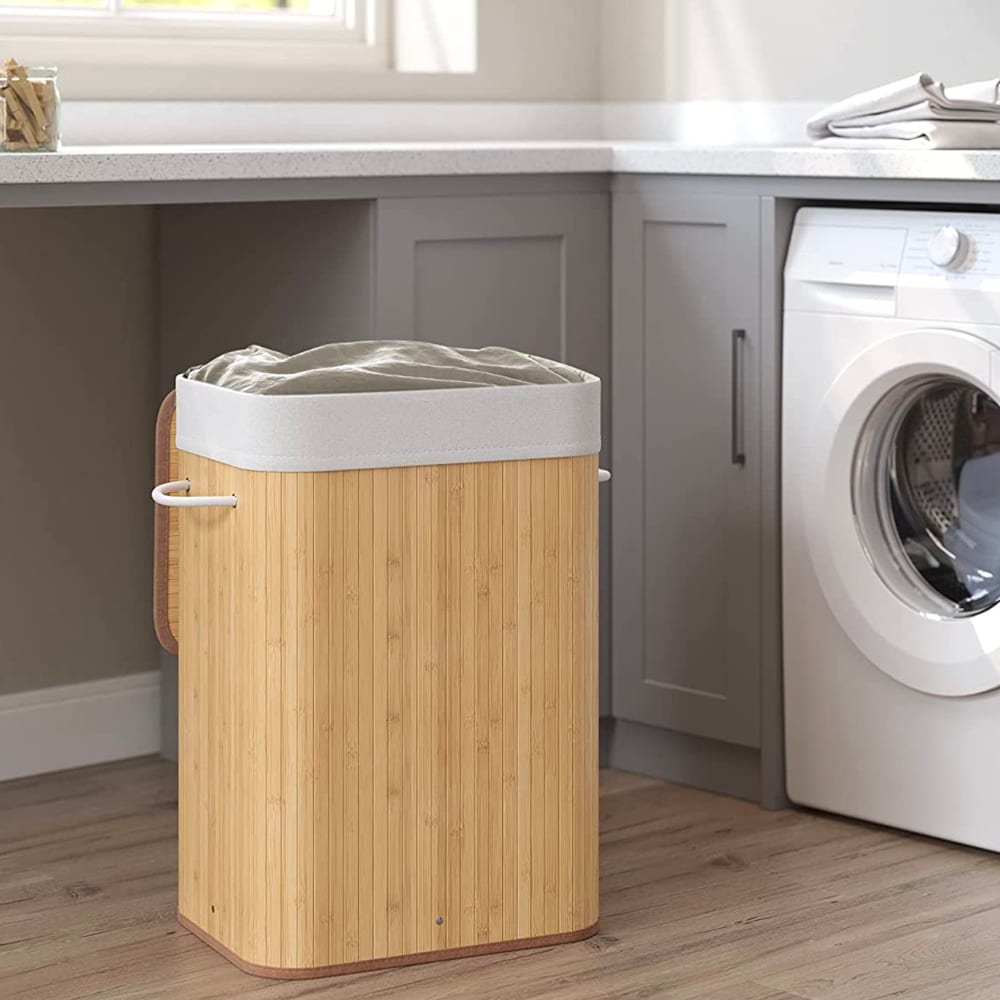 Panier à linge en bambou et intérieur amovible en tissu - 60l - Maisons du Monde