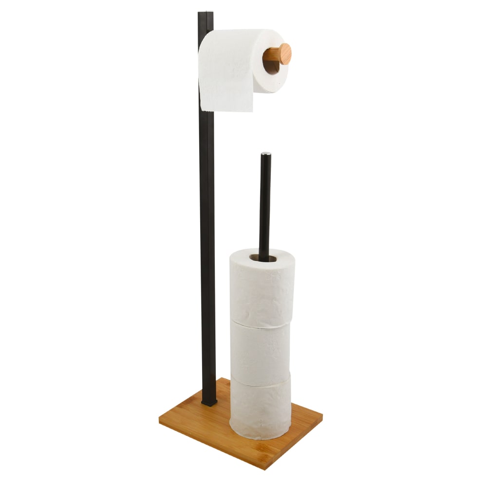 Dérouleur papier toilette bambou et noir 22x16x66.5cm — vue 3