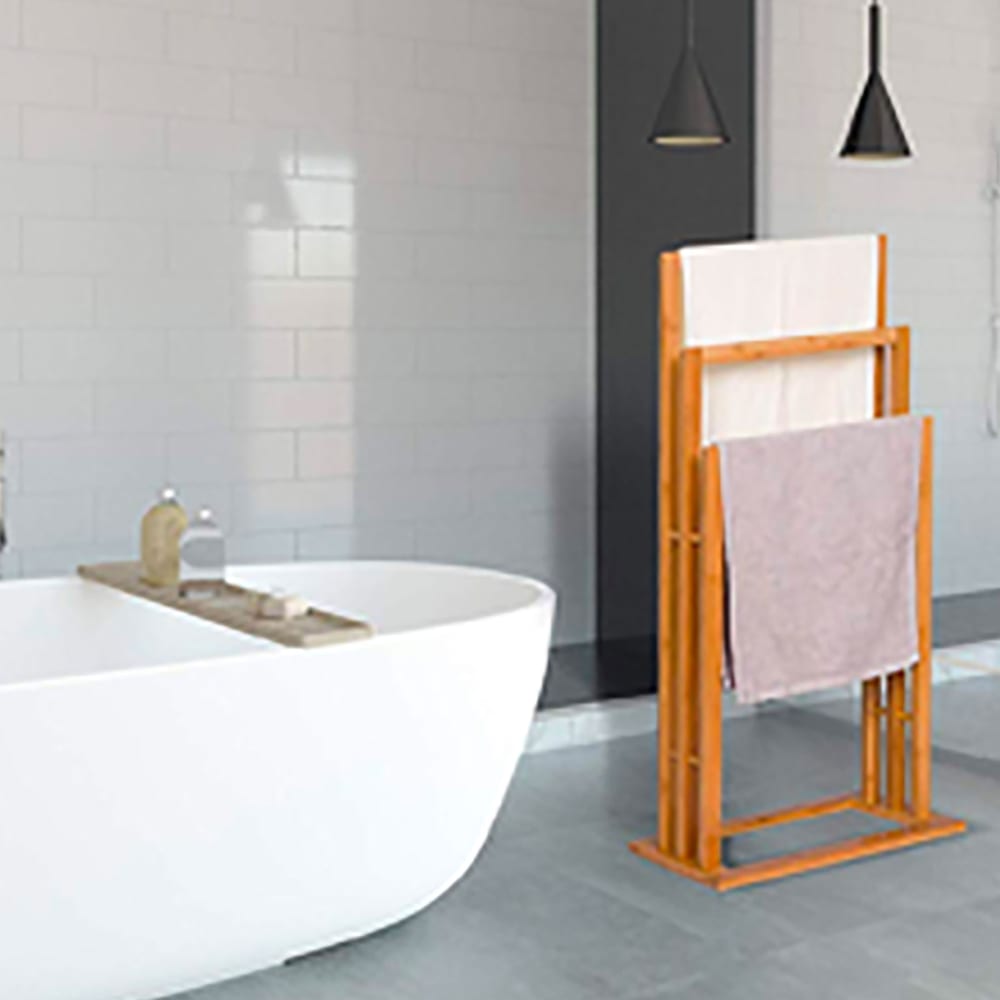 Porte serviette sur pied en bambou 3 bras - Maisons du Monde