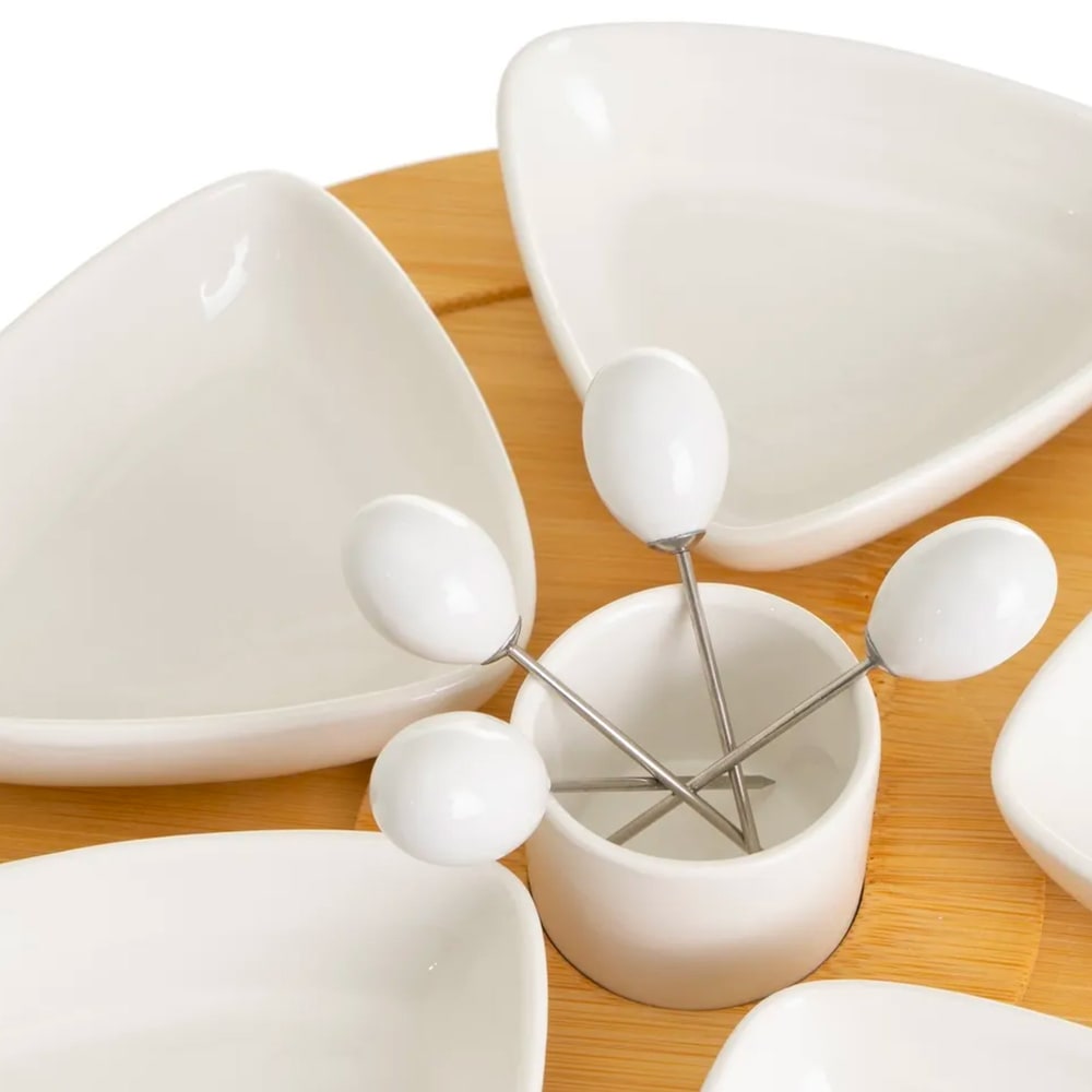 Set 6 coupelles en porcelaine avec piques et plateau bambou rond - Maisons du Monde