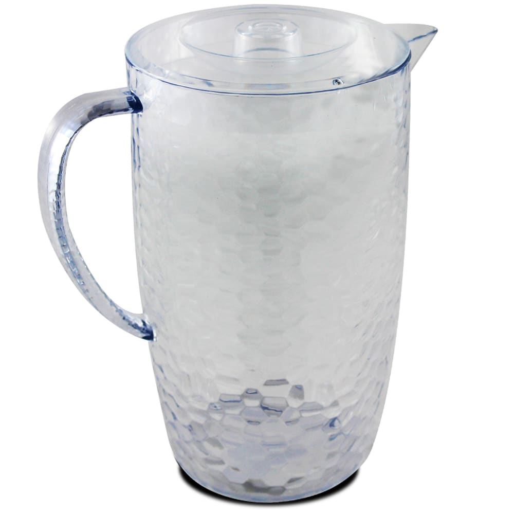 WADIGA Très jolie carafe à eau ou jus de fruits en plastique avec bouchon. Dimensions: 13.5x20x23cm Contenance: 2.5L Matière: Plastique Couleur: