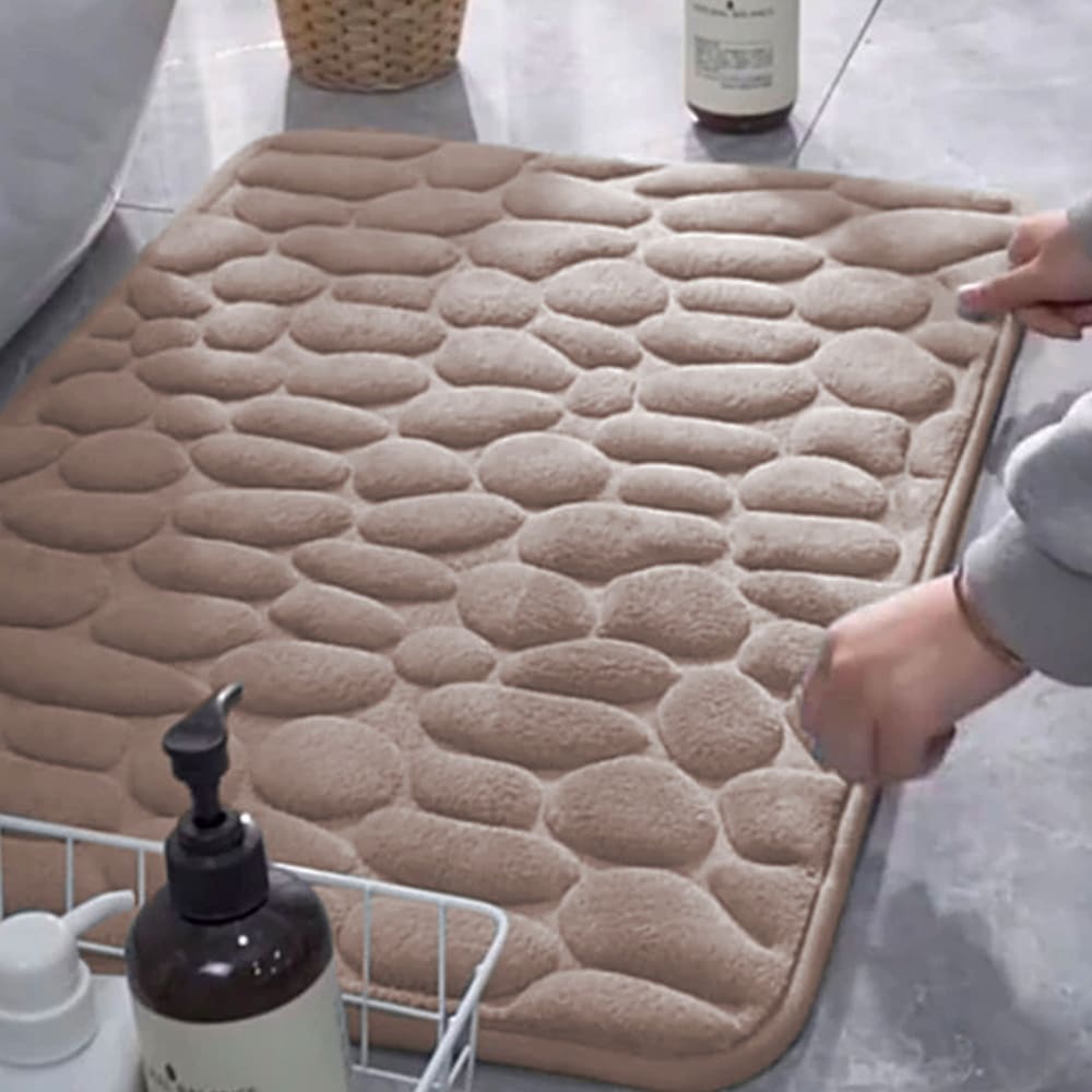 Tapis de bain mémoire de forme motifs galets taupe 60x40cm - Maisons du Monde