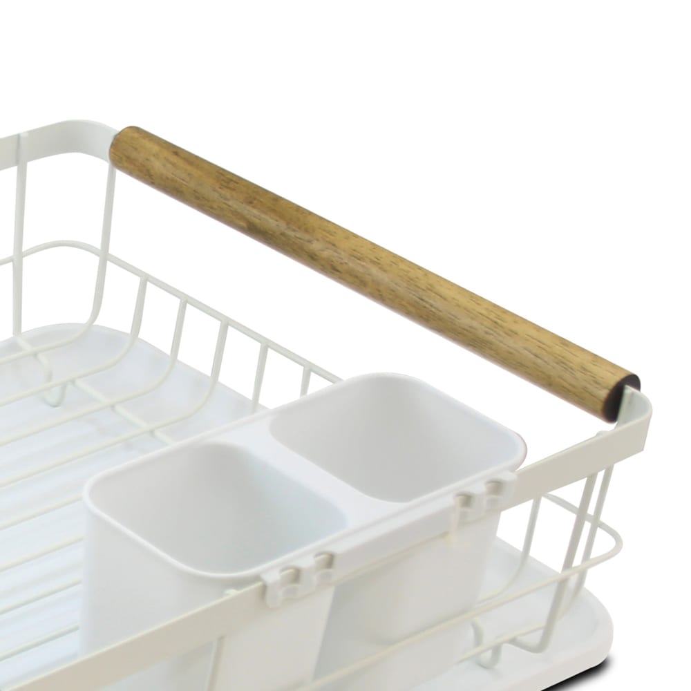 Égouttoir à vaisselle blanc et bois avec porte-couverts - Maisons du Monde
